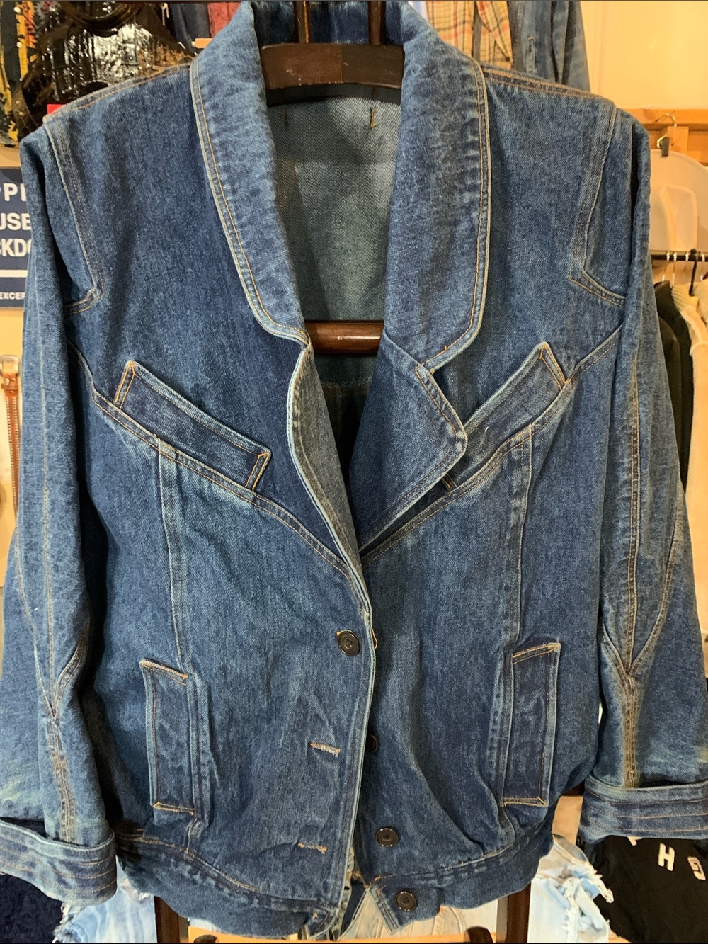 Vintage Dark Blue Jean Jacket with Contrast Stitching